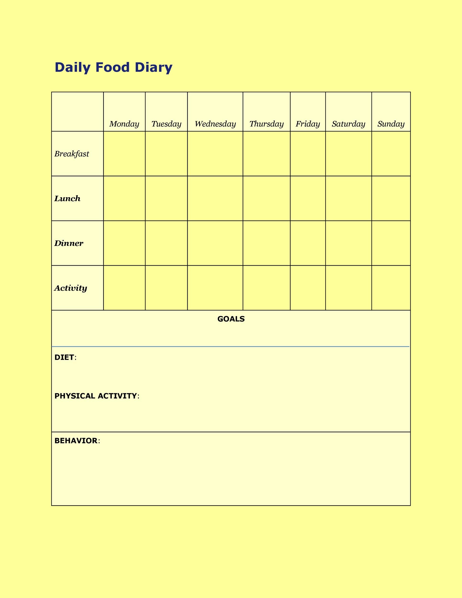 free printable food log template free printable food log template