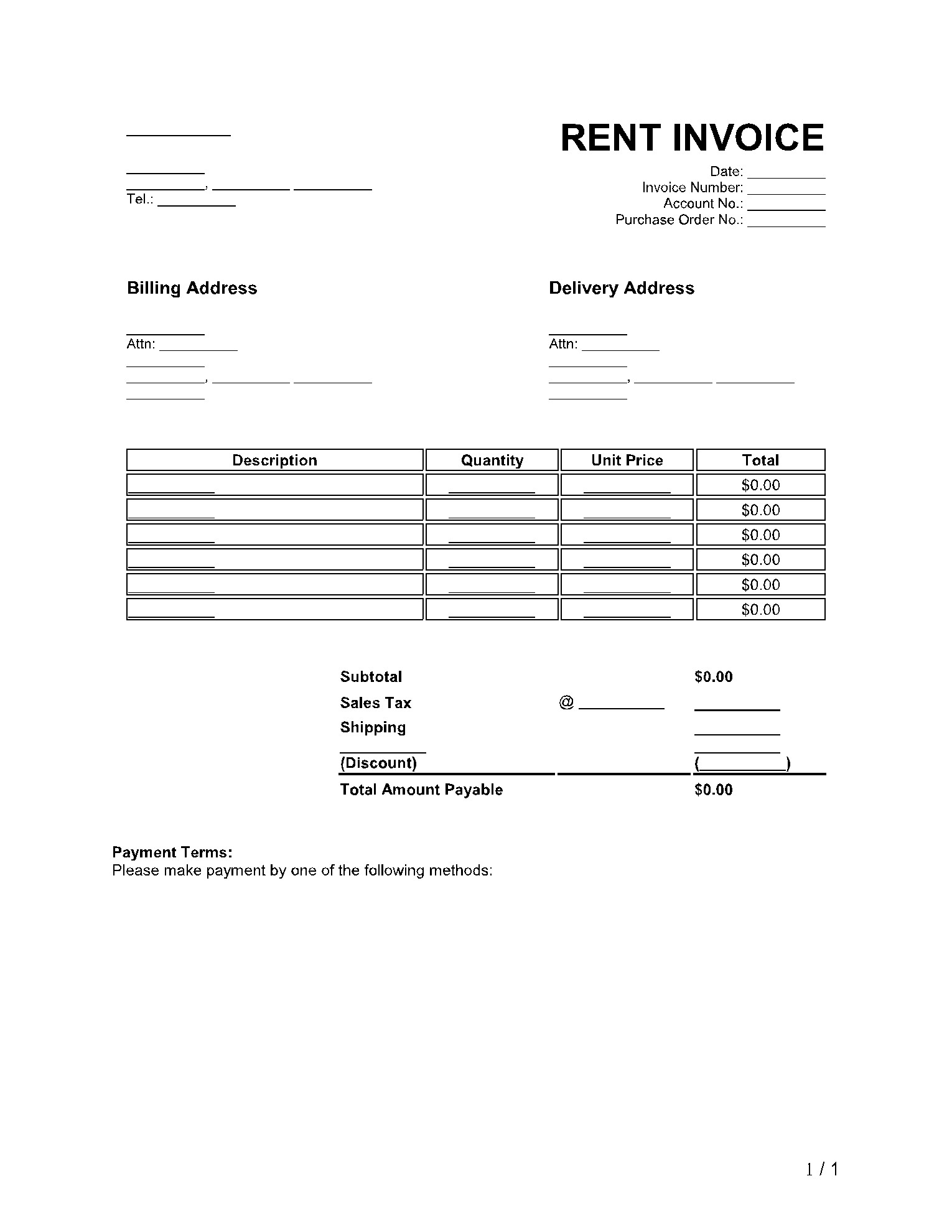 sample invoice for rent template sample invoice for rent template