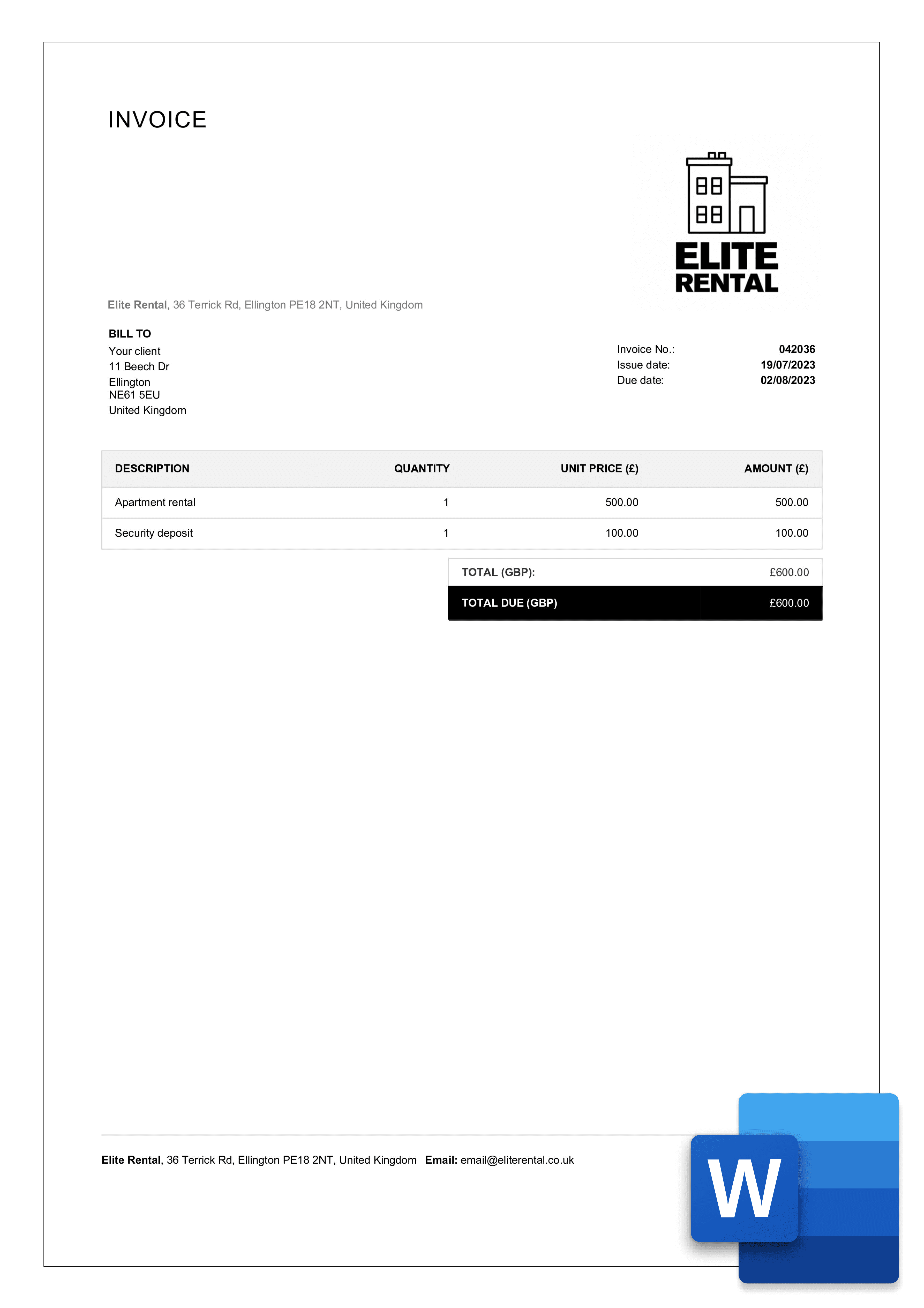 sample invoice for rent template sample invoice for rent template