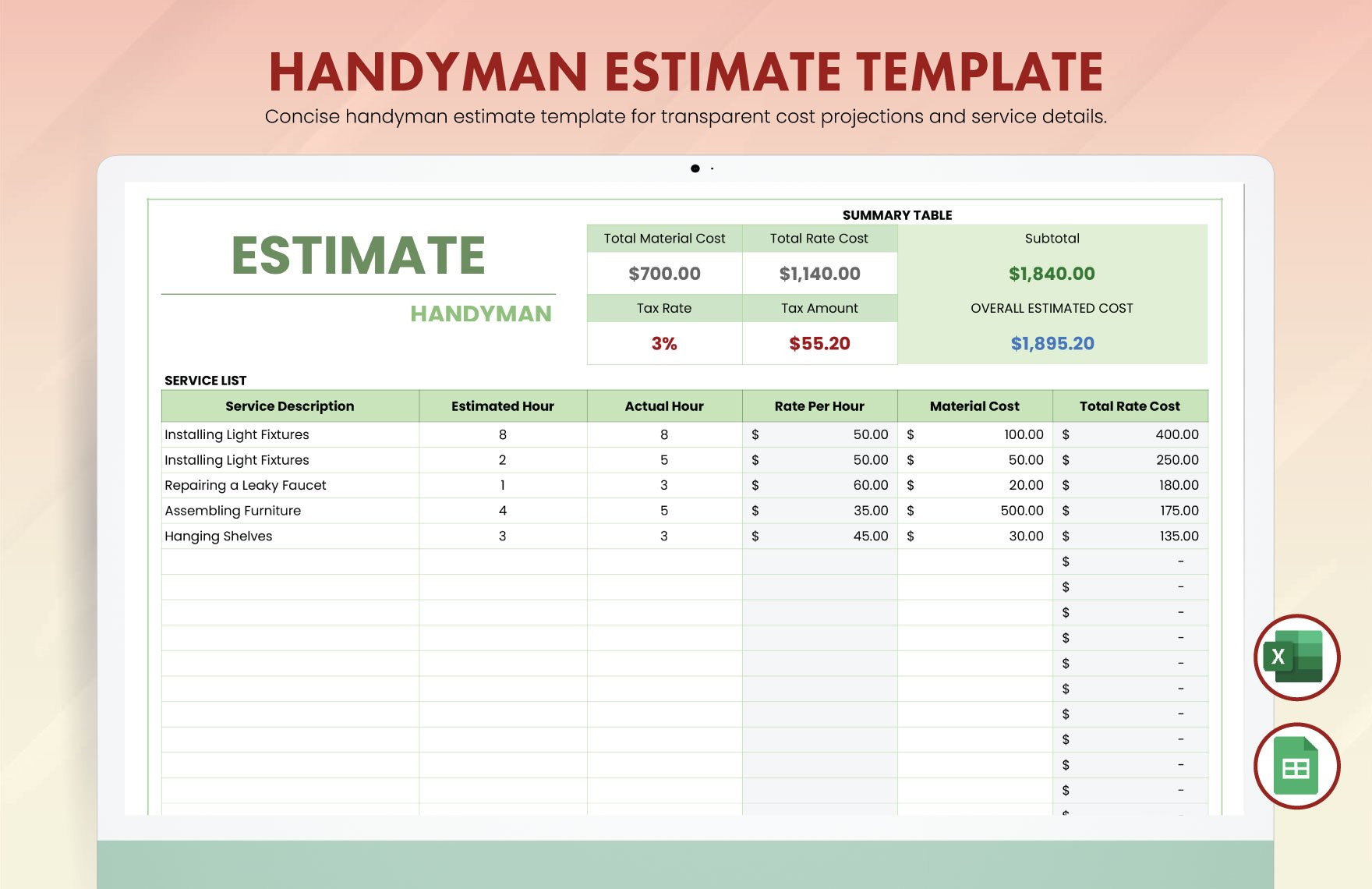 sample handyman estimate template sample handyman estimate template