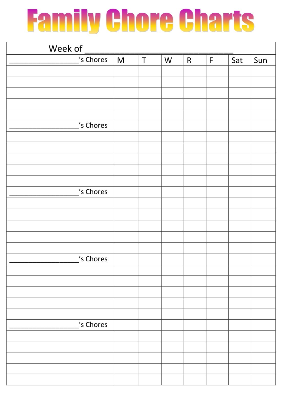 House Chore Rotation Template Household Chore Chart Template (Excel)
