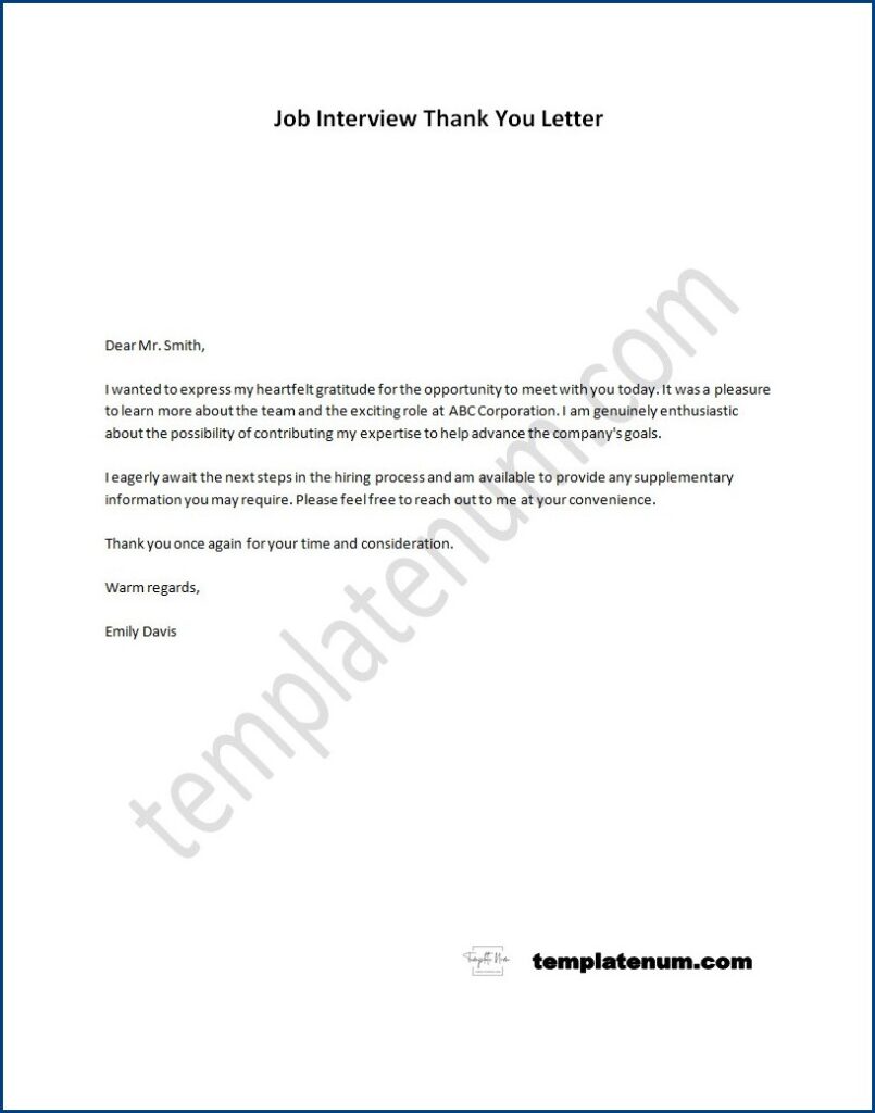 Job Interview Thank You Letter Template (With Sample) Job Interview Thank You Letter Template (With Sample)