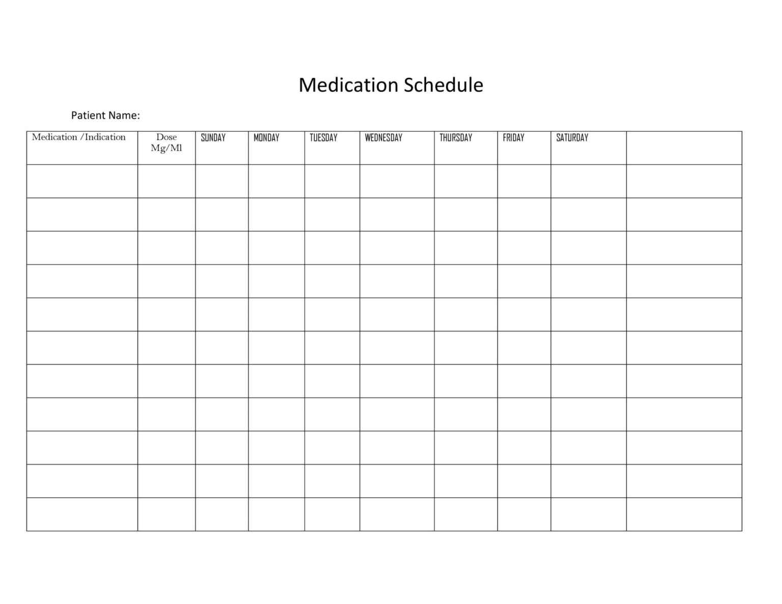 Medication Chart Template (Word)