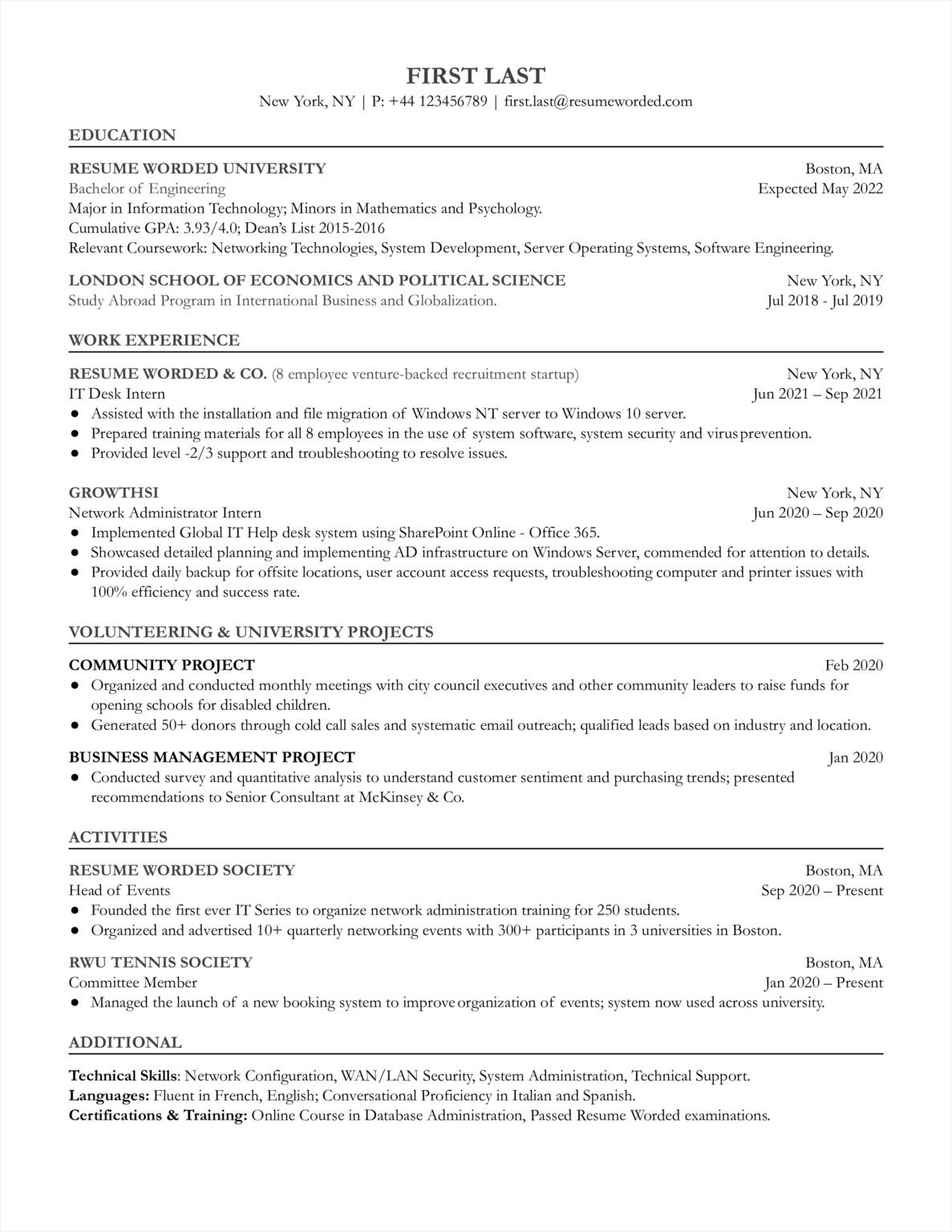 Free Printable Network Administrator Resume Template