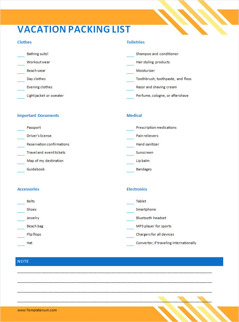 Packing List Template Traveling Packing List Template