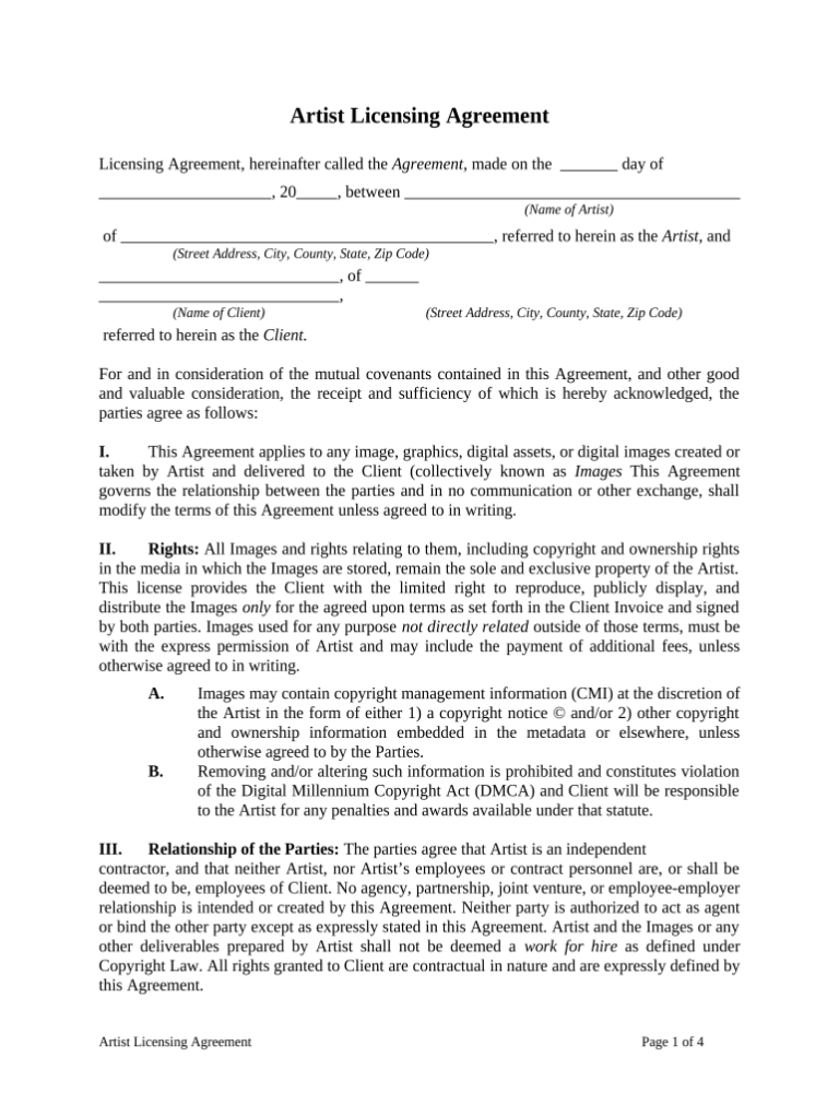 Artist Agreement Template