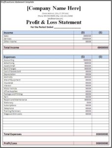 Free Printable Blank Profit And Loss Template