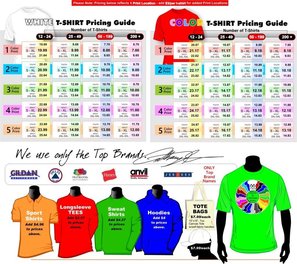 Custom T-shirt Price List Template