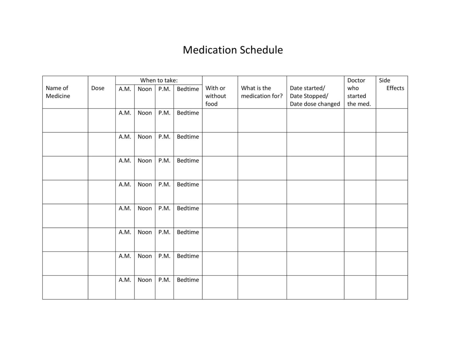 Medication Chart Template (Word)