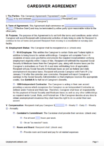 Printable Caregiver Agreement Template