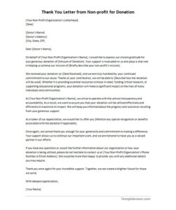 Thank You Letter Template from Non-profit for Donation